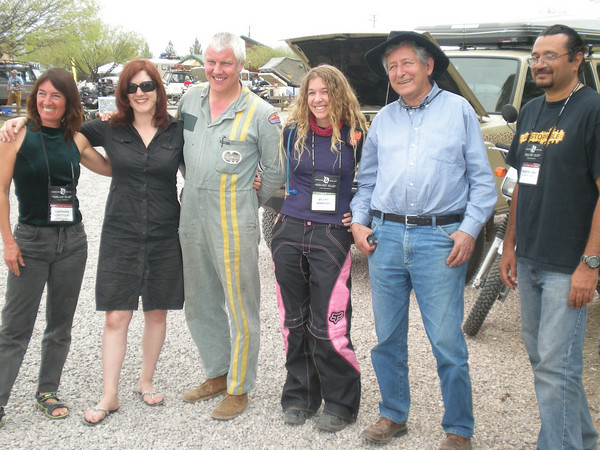 Women Who Ride: Becky with Lorraine Chittock, Lois Pryce, Austin Vince, Ted Simon and Gaurav Jani