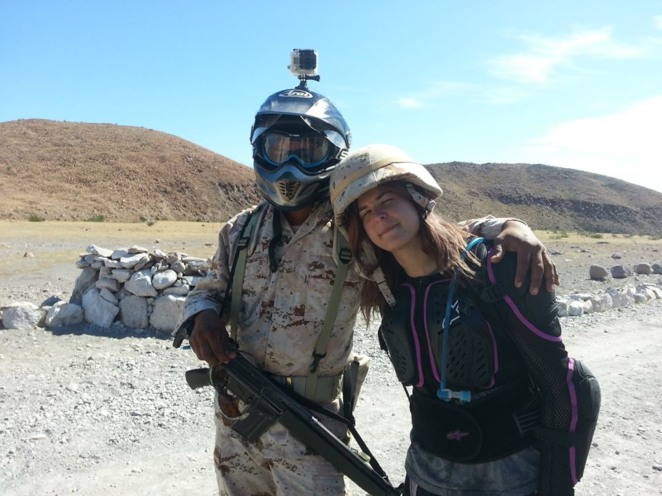 Women Who Ride: Andrea Sarvetnick at a military checkpoint in Baja, Mexico