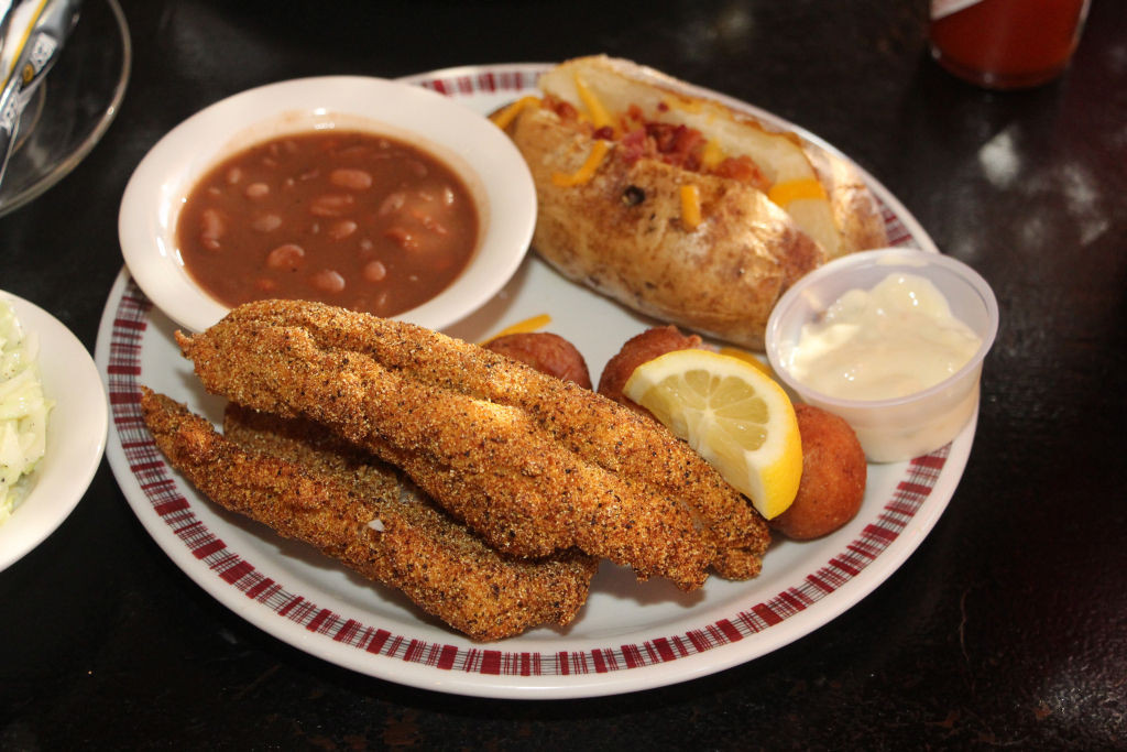 A fried catfish dinner at The Hub Scooter's restaurant