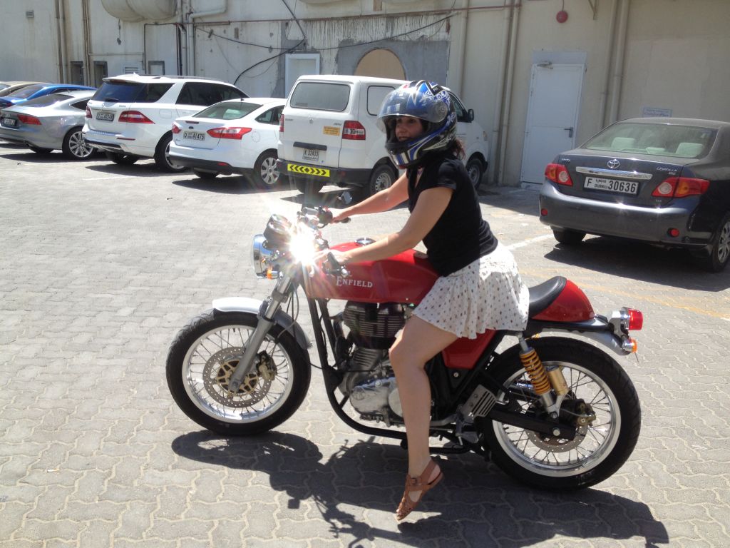 Women Who Ride: Fatima Ropero trying out a Royal Enfield in Dubai