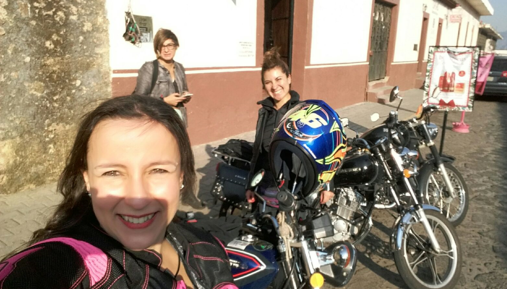 Women Who Ride: Gaby and her friends Lynda and Bárbara in downtown Tepoztlán
