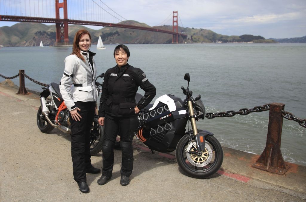Joanne Donn and Cristi Farrell in front of the Golden Gate Bridge in San Francisco