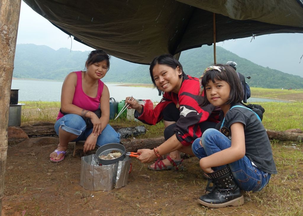 Women Who Ride: Juvena Huang camping at Umian Lake, Meghalaya, India