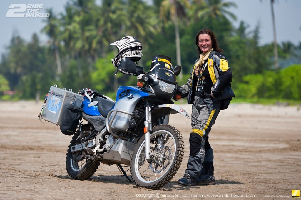 Women Who Ride: Lisa Thomas on a beach in Borneo