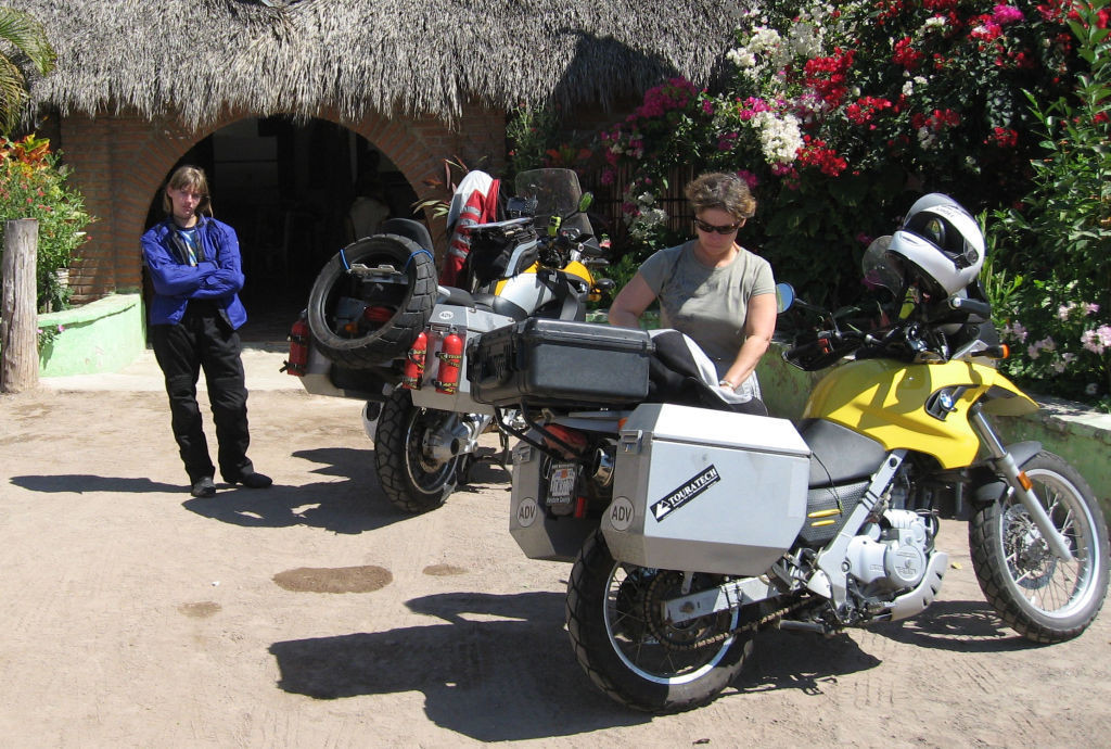 Women Who Ride: Luanna and Leah Van Holten outside a roadside café on the pacific coast of Mexico