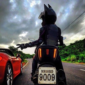 Maral Yazarloo out on a ride on her Ducati in a distinctive helmet