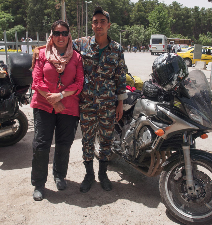 Women Who Ride: Silvia Prokopieva with a soldier in Iran