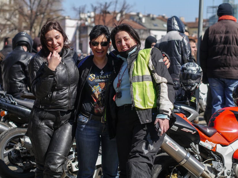 Women Who Ride: Silvia Prokopieva at moto-season opening in Sofia with friends Radostina and Vania (Photo credit: Nikolay Kitanov)